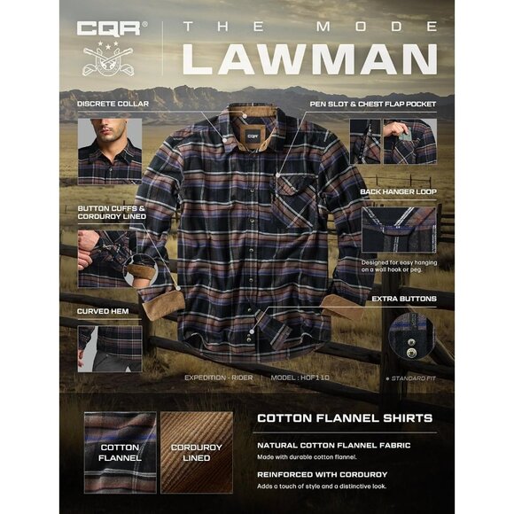 Mens Plaid Coal Miner Cotton Flannel Shirt Long Sleeve Casual Outdoor Plaid - Picture 7 of 9